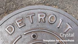  Presentation with detroit - PPT theme consisting of detroit-city-sign-on-old background and a gray colored foreground