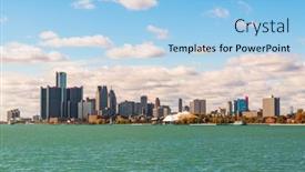  Presentation with detroit - Slide deck with detroit-michigan-usa-downtown-city background and a light blue colored foreground