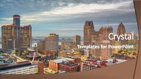  Presentation with detroit - Presentation having detroit michigan usa downtown skyline background and a violet colored foreground