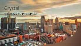  Presentation with detroit - Slides having detroit-michigan-usa-downtown-skyline background and a coral colored foreground