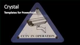  Presentation with cctv camera - Presentation design featuring deturent - cctv camera warning sign isolated background and a black colored foreground