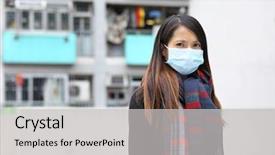  Presentation with face mask - PPT theme with deturent - woman wearing protective face mask background and a light gray colored foreground