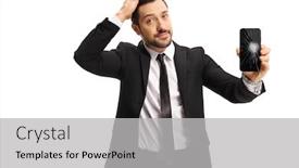  Presentation with phone - Slide deck featuring devastated-businessman-holding-a-broken background and a light gray colored foreground
