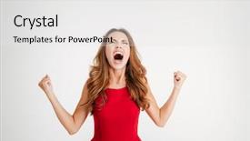  Presentation with woman hands raised to sky - Colorful presentation theme enhanced with devastation - mad furious young woman backdrop and a white colored foreground