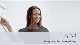  Presentation with five business people standing together and smiling - Colorful theme enhanced with female developer - business and people concept backdrop and a  colored foreground