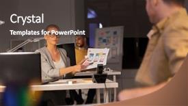  Presentation with software - Presentation theme featuring developers discussing user interface design background and a tawny brown colored foreground