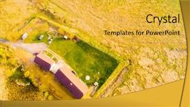  Presentation with farm house - Amazing PPT theme having developing country - aerial view to agricultural lanscape backdrop and a yellow colored foreground