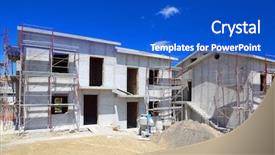  Presentation with house building - Audience pleasing slide deck consisting of developing country - building of new two-story white backdrop and a  colored foreground