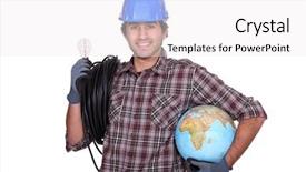  Presentation with electrical systems - Presentation having developing country - eager electrician installing electrical systems background and a white colored foreground