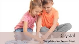  Presentation with white parents and black children - Presentation theme with development - cute children playing puzzle background and a coral colored foreground