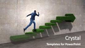  Presentation with climbing stairs - Colorful presentation theme enhanced with development and success concept mix backdrop and a gray colored foreground