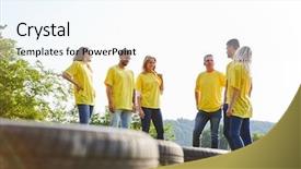  Presentation with team meeting - Slide set consisting of development at the teambuilding event background and a white colored foreground