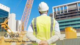  Presentation with construction site construction - PPT theme having development civil engineering constructions - engineer builder at construction site background and a  colored foreground