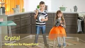  Presentation with children playing - PPT theme enhanced with development pan - cute little children playing background and a coral colored foreground