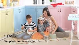  Presentation with band - Amazing presentation theme having development pan - family playing with kitchenware backdrop and a coral colored foreground