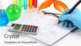  Presentation with writing - Amazing presentation theme having development pan - hand scientist writing formulas isolated backdrop and a  colored foreground