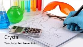  Presentation with collaborative writing - Audience pleasing presentation consisting of development pan - hand scientist writing formulas isolated backdrop and a  colored foreground
