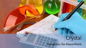  Presentation with education complex math formulas - Theme having development pan - hand scientist writing formulas background and a  colored foreground