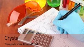  Presentation with collaborative writing - Beautiful presentation theme featuring development pan - hand scientist writing formulas backdrop and a  colored foreground