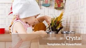  Presentation with old house - Presentation design with development pan - little girl in apron background and a coral colored foreground