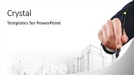  Presentation with buildings - PPT layouts with development plan - close up of businessman hand background and a white colored foreground