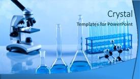  Presentation with research development - PPT layouts having development scientific glassware for chemical background and a sky blue colored foreground