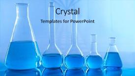  Presentation with research development - Cool new PPT theme with development scientific glassware for chemical backdrop and a light blue colored foreground