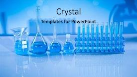  Presentation with research development - Amazing slides having development scientific glassware for chemical backdrop and a light blue colored foreground