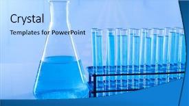  Presentation with research development - Presentation theme having development scientific glassware for chemical background and a light blue colored foreground