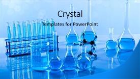  Presentation with research development - Cool new presentation theme with development scientific glassware for chemical backdrop and a light blue colored foreground