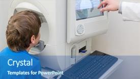  Presentation with ophthalmologist - PPT theme having medical monitoring device - boy instrumental examination background and a ocean colored foreground