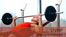  Presentation with lifting weights - PPT theme consisting of developpement - young man lifting weights background and a red colored foreground