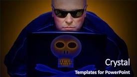  Presentation with hacker - Slide set having deviant - dangerous hacker with laptop online background and a navy blue colored foreground