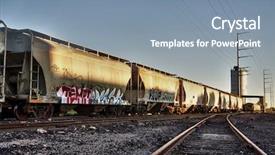  Presentation with cargo train - PPT theme consisting of deviant - urban landscape photo of train background and a seafoam green colored foreground