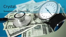  Presentation with high blood pressure - PPT layouts featuring device and stethoscope with money background and a teal colored foreground