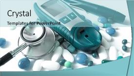  Presentation with blood - Audience pleasing PPT theme consisting of device for measuring blood sugar backdrop and a light blue colored foreground