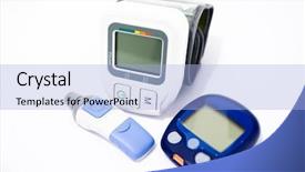  Presentation with blood pressure - Amazing PPT theme having device for measuring blood sugar backdrop and a light blue colored foreground