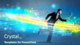  Presentation with training aspire man running - PPT theme with device in high tech background and a ocean colored foreground