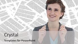  Presentation with women glass ceiling business cartoon - PPT theme consisting of device over face against document background and a light gray colored foreground