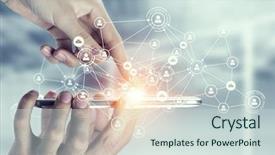  Presentation with connecting people - Amazing PPT theme having devices connecting people mixed media backdrop and a soft green colored foreground