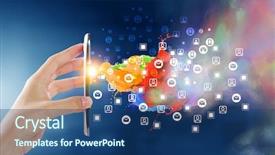  Presentation with connecting - PPT theme consisting of devices connecting people mixed media background and a ocean colored foreground