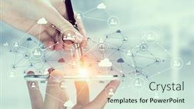  Presentation with connecting people - Amazing theme having devices-connecting-people backdrop and a soft green colored foreground