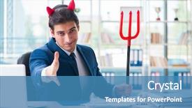  Presentation with devil - PPT theme featuring lucifer - devil angry businessman background and a teal colored foreground