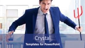  Presentation with devil - Presentation design enhanced with devil-angry-businessman background and a navy blue colored foreground