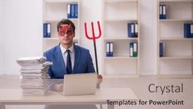  Presentation with devil - Slide set having devil-businessman-and-too-much background and a soft green colored foreground
