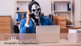  Presentation with devil - Audience pleasing slide set consisting of devil-businessman-working backdrop and a coral colored foreground