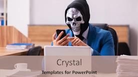  Presentation with devil - Slide deck enhanced with devil-businessman-working background and a coral colored foreground