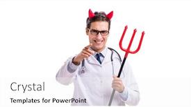  Presentation with devil - Cool new slide deck with devil doctor in funny medical concept isolated on white backgrou backdrop and a white colored foreground