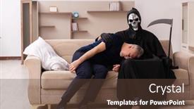  Presentation with old man - Theme consisting of devil-visting-old-dying-man background and a tawny brown colored foreground