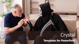  Presentation with dying - Presentation design enhanced with devil-visting-old-dying-man background and a tawny brown colored foreground